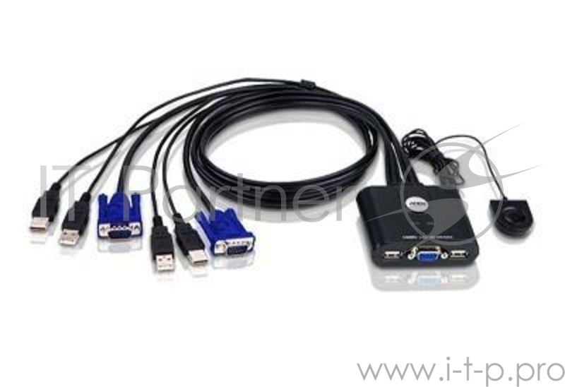 Переключатель KVM ATEN CS22U-A7 USB+VGA =) 2 cpu USB+VGA, 2048x1536, настол., исп.стандарт.шнуры, без OSD (CS