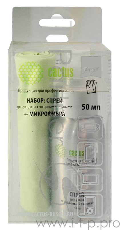 Чистящий набор (салфетки + спрей) Cactus CSP-S3001AL для экранов и оптики 1шт 25х25см 50мл