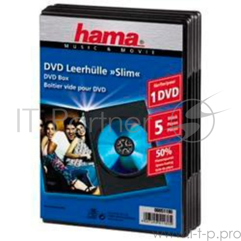 Коробка Hama на 1CD/DVD H-51180 Slim Box (упак.:5шт)