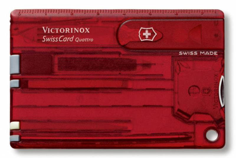 Швейцарская карта Victorinox SwissCard Quattro (0.7200.T) красный полупрозначный коробка подарочная