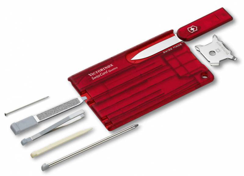 Швейцарская карта Victorinox SwissCard Quattro (0.7200.T) красный полупрозначный коробка подарочная