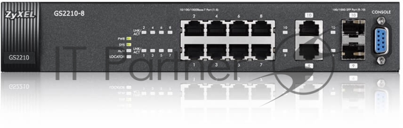 Коммутатор Zyxel GS2210-8 управляемый настольный/19U 8x10/100/1000BASE-T 2x10/100/1000BASE-T/Mini GB