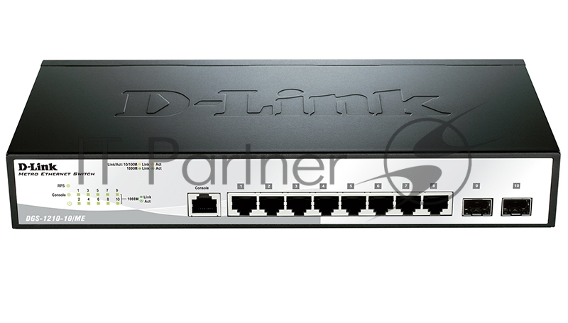 Управляемый коммутатор D-Link DGS-1210-20/ME 2 уровня с 8 портами 10/100/1000Base-T и 2 портами 1000