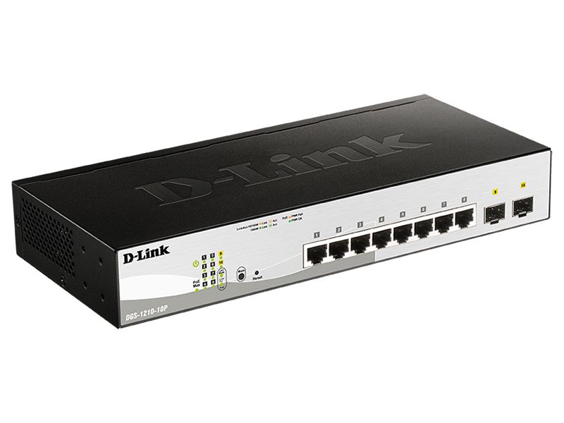 Коммутатор D-Link DGS-1210-10P/F настраиваемый настольный/19U 8x10/100/1000BASE-T
