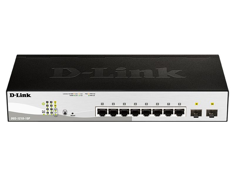Коммутатор D-Link DGS-1210-10P/F настраиваемый настольный/19U 8x10/100/1000BASE-T