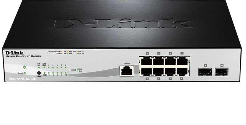 Коммутатор D-Link DGS-1210-10P/ME настраиваемый настольный/19U 8x10/100/1000BASE-T