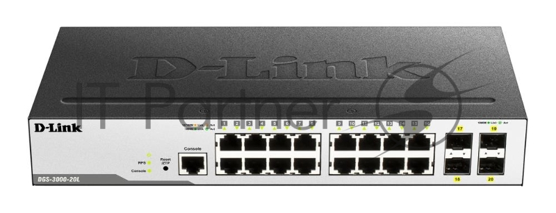 Коммутатор D-Link DGS-3000-20L/B1A 16G 4SFP управляемый