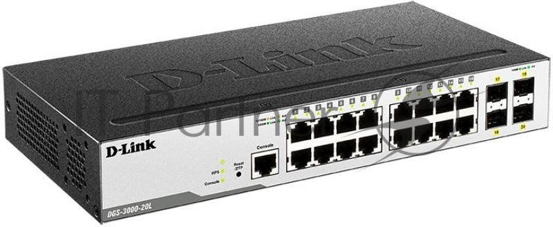 Коммутатор D-Link DGS-3000-20L/B1A 16G 4SFP управляемый