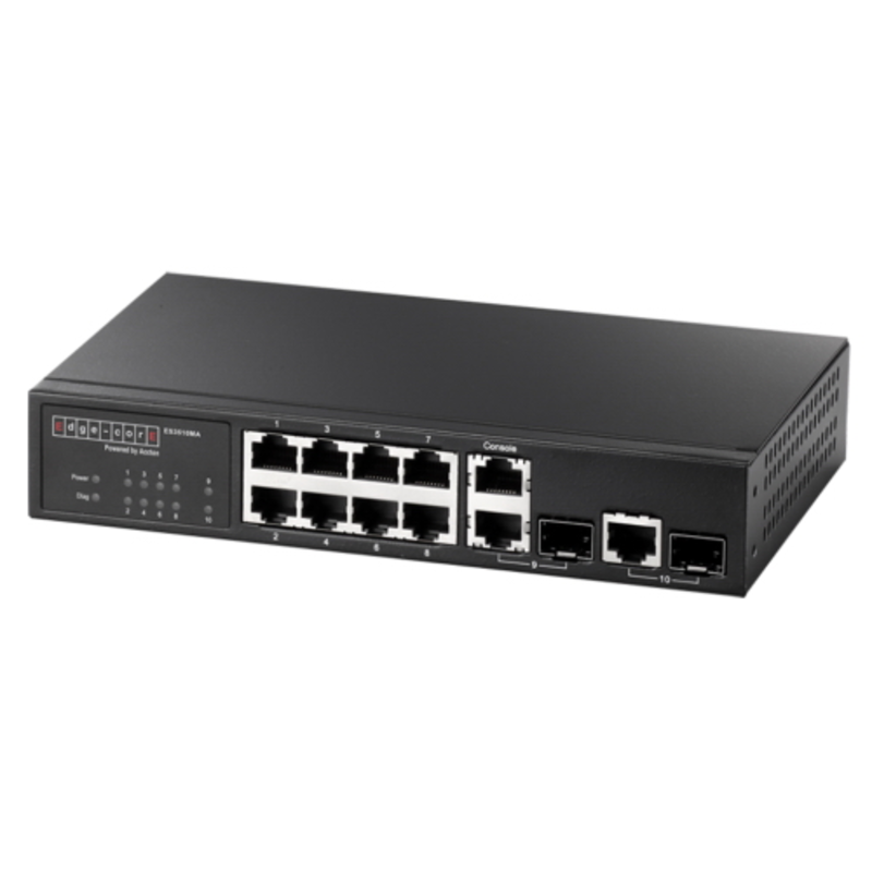 Коммутатор 8-Port 10/100BASE-TX + 2 Combo G (RJ-45/SFP), SFP dual speed 100BASE-X/1000BASE-X, Fanles