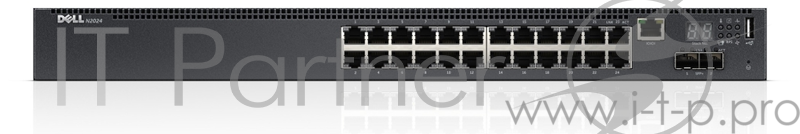 DELL Networking N2024, 24x1GbE, 2x10GbE SFP+ fixed ports, Stackable, no Stacking Cable, air flow fro
