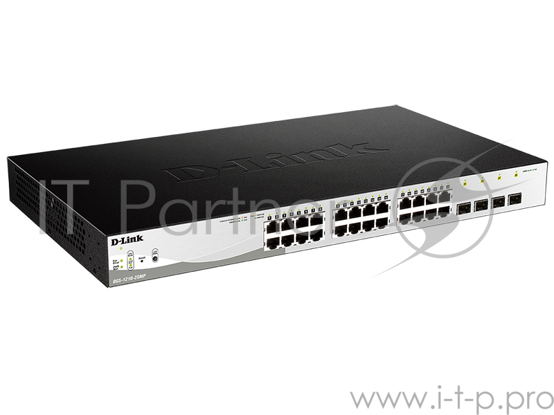 D-Link DGS-1210-28MP/E1A, Gigabit Smart Switch with 24 10/100/1000Base-T PoE ports and 4 Gigabit SFP