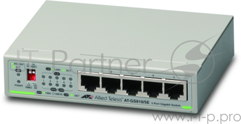 Allied telesis 5 port 10/100/1000TX unmanaged switch with external power supply EU Power Adapter