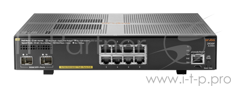 Aruba 2930F 8G PoE+ 2SFP+ Swch (8x10/100/1000 RJ-45 PoE+, 2x1/10G SFP+, L3 lite, PoE 125W)