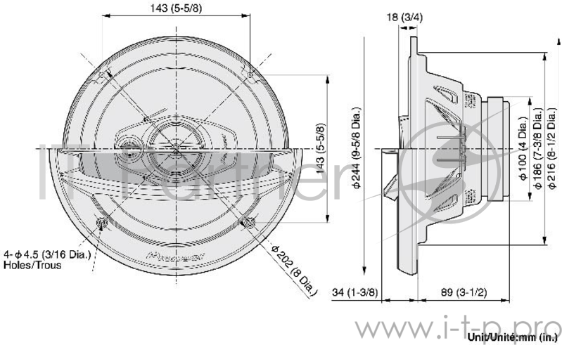 Колонки автомобильные Pioneer TS A 2013I 500Вт 91дБ 4Ом 20см (8дюйм) (ком.:2кол.) коаксиальные трехп