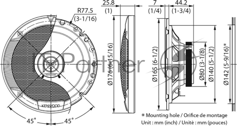 Колонки автомобильные Kenwood KFC-S1766 300Вт 89дБ 4Ом 16см (6.5дюйм) (ком.:2кол.) коаксиальные двух