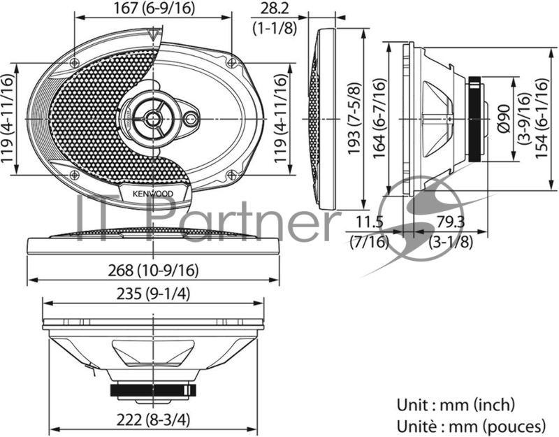 Колонки автомобильные Kenwood KFC-S6976EX 500Вт 87дБ 4Ом 16x23см (6x9дюйм) (ком.:2кол.) коаксиальные