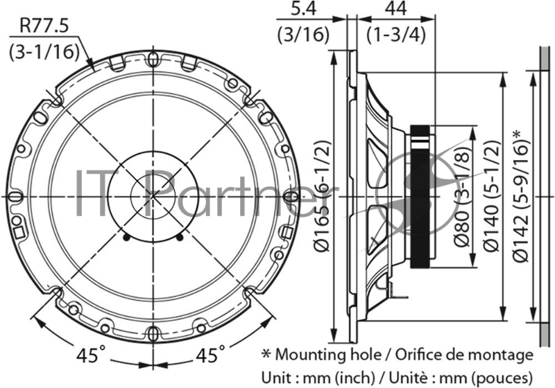 Колонки автомобильные Kenwood KFC-S1756 (без решетки) 250Вт 89дБ 4Ом 16см (6.5дюйм) (ком.:2кол.) шир