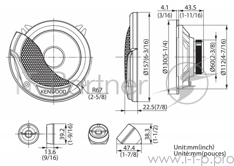 Колонки автомобильные Kenwood KFC-E130P 250Вт 91дБ 4Ом 13см (5дюйм) компонентные двухполосные