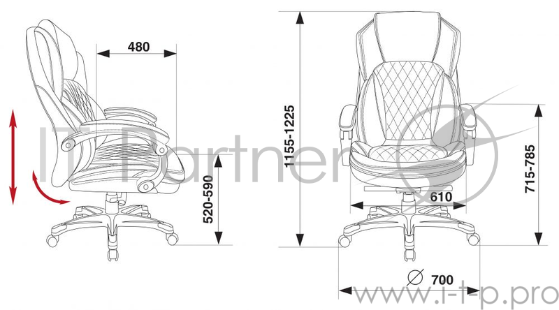 Кресло руководителя Бюрократ T-9915/BROWN коричневый рец.кожа/кожзам (пластик золото)