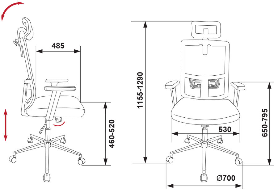Кресло руководителя Бюрократ MC-612-H/B/26-B01 черный ВМ-11 сиденье черный 26-В01 сетка/ткань кресто