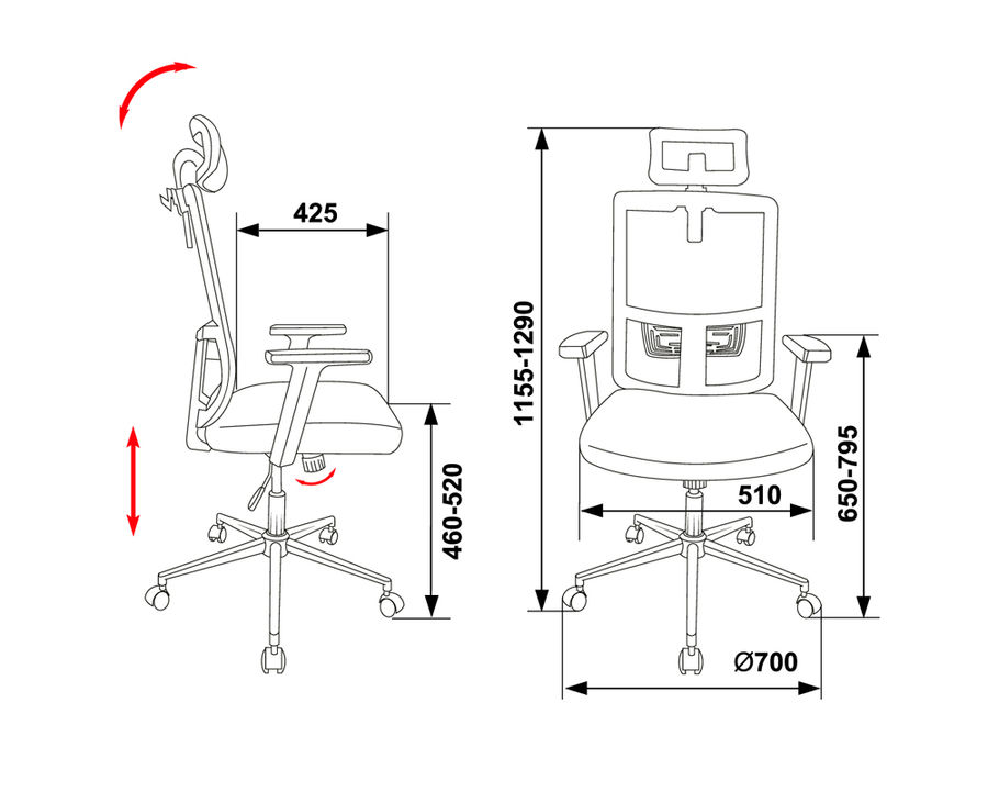 Кресло руководителя Бюрократ MC-612-H/B/26-B01 черный ВМ-11 сиденье черный 26-В01 сетка/ткань кресто