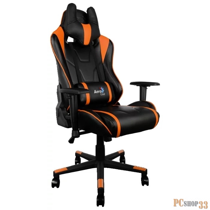 Кресло для геймера Aerocool AC220 AIR-BO , черно-оранжевое, с перфорацией, до 150 кг, размер, см (Шх