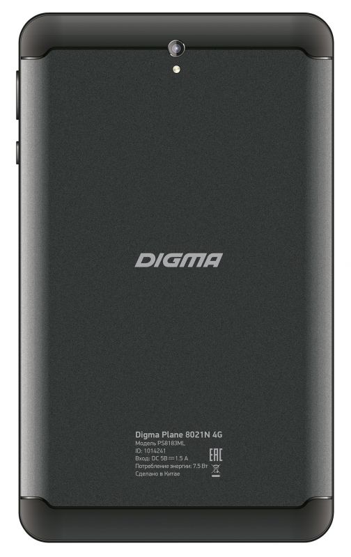Планшет Digma Plane 8021N 4G MTK8735V (1.0) 4C/RAM1Gb/ROM16Gb 8 IPS 1280x800/3G/4G/Android 7.0/черн