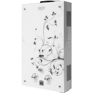 Водонагреватель газовый (колонка) Oasis Glass 24 ZG проточный , 21.6 кВт. белый с цветком
