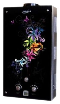 Водонагреватель Oasis Glass 24 RG 24 кВт. 12 л/мин. газовый проточный, чёрный с цветком