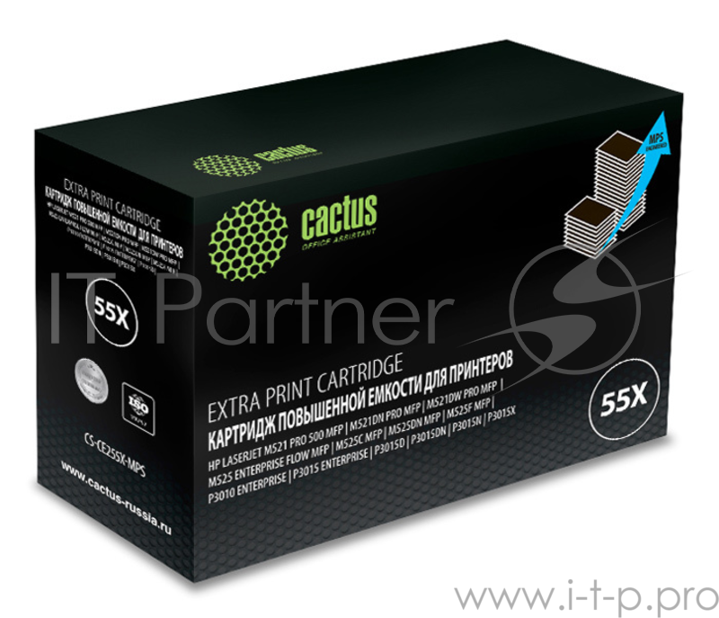 Тонер Картридж Cactus CS-CE255X-MPS черный (15000стр.) для HP LJ P3015
