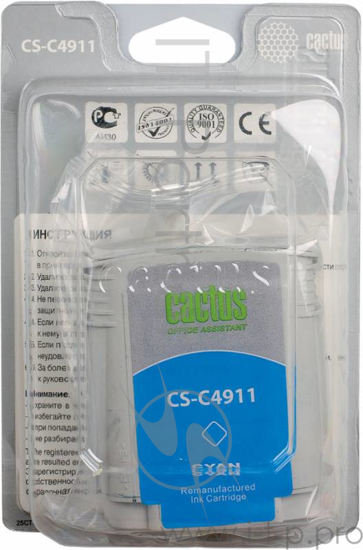 Картридж струйный Cactus CS-C4911 №82 голубой для HP DJ 500/800C (72мл)