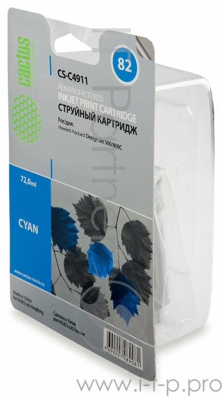 Картридж струйный Cactus CS-C4911 №82 голубой для HP DJ 500/800C (72мл)
