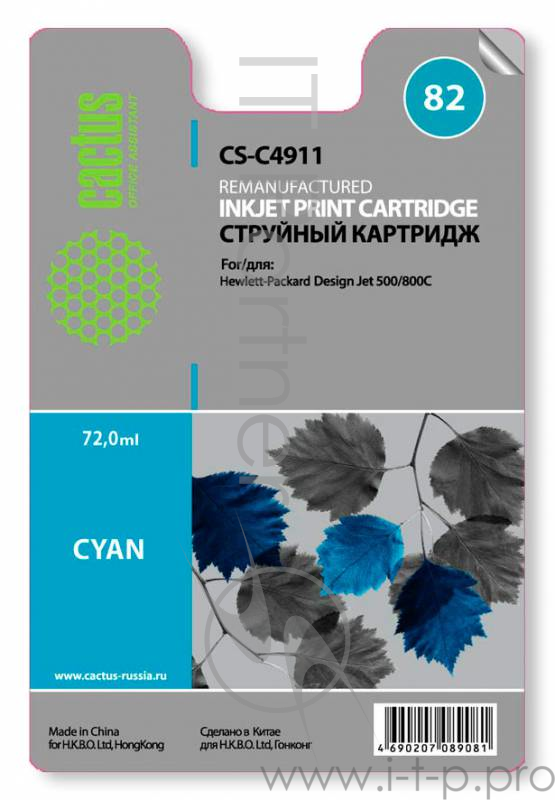 Картридж струйный Cactus CS-C4911 №82 голубой для HP DJ 500/800C (72мл)