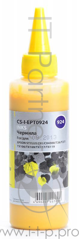 Чернила Cactus CS-I-EPT0924 желтый 100мл для Epson St C91/CX4300/T26/T27/TX106/TX109