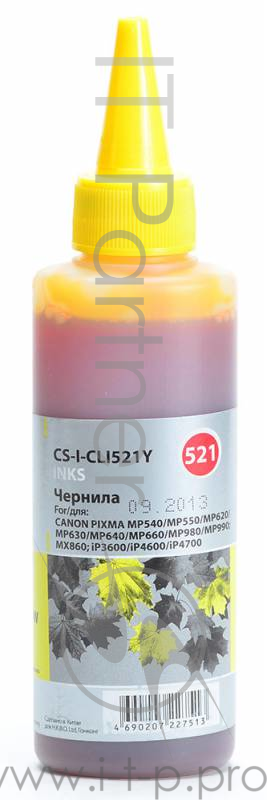 Чернила Cactus CS-I-CLI521Y желтый 100мл для Canon Pixma MP540/MP550/MP620/MP630/MP640