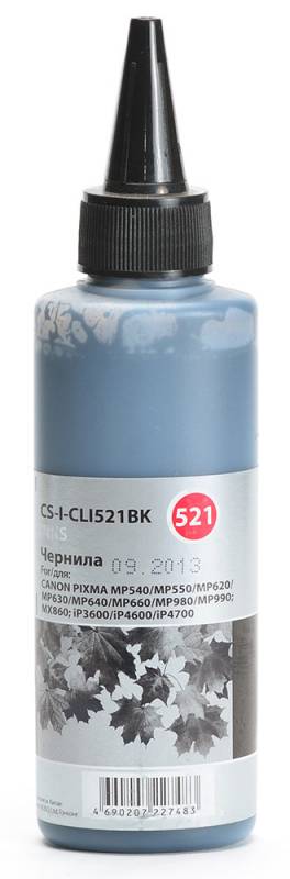 Чернила Cactus CS-I-CLI521BK черный 100мл для Canon Pixma MP540/MP550/MP620/MP630/MP640