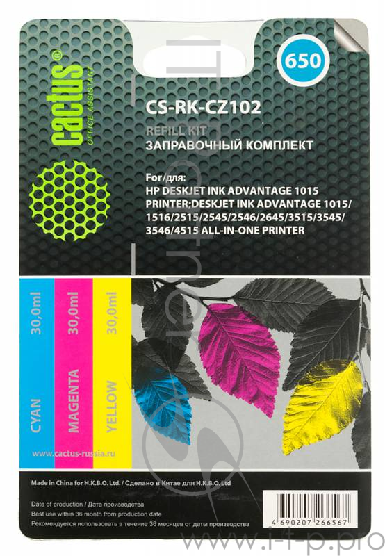 Заправочный набор Cactus CS-RK-CZ102 многоцветный 90мл для HP DJ 2515/3515