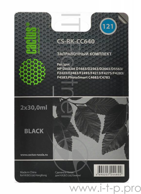 Заправочный набор Cactus CS-RK-CC640 черный 60мл для HP DJ D1663/D2563/D2663/D5563