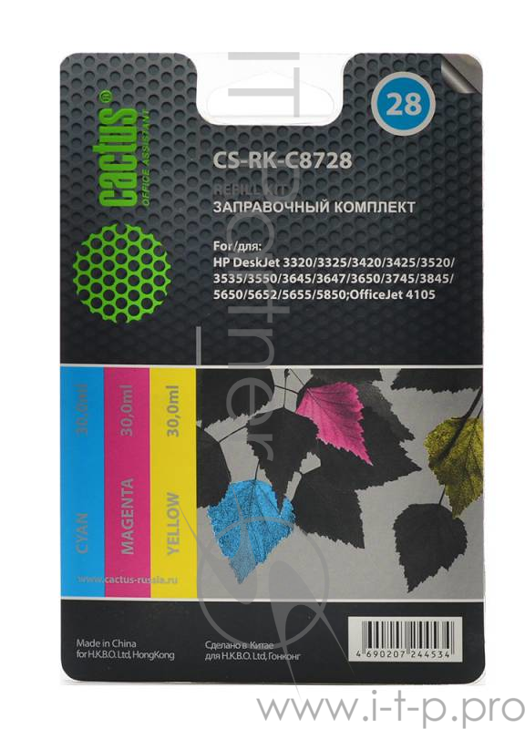 Заправочный набор Cactus CS-RK-C8728 многоцветный90мл для HP DJ 3320/3325/3420/3425/3520/OJ 4105
