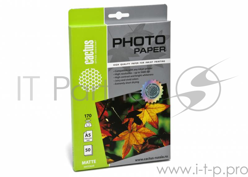 Фотобумага Cactus CS-MA517050 A5/170г/м2/50л./белый матовое для струйной печати