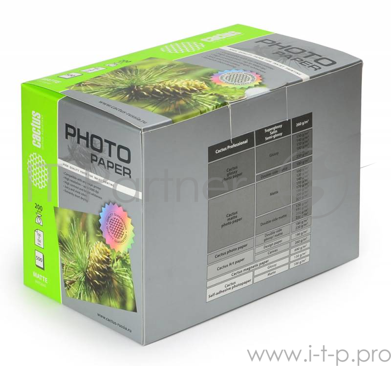 Фотобумага Cactus CS-MA6200500 10x15/200г/м2/500л./белый матовое для струйной печати