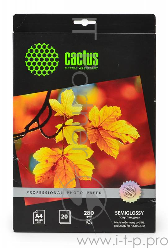 Фотобумага Cactus Prof CS-SGA428020 A4/280г/м2/20л./белый полуглянцевое для струйной печати