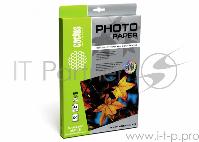 Фотобумага Cactus CS-MA4190100DS A4/190г/м2/100л./белый для струйной печати