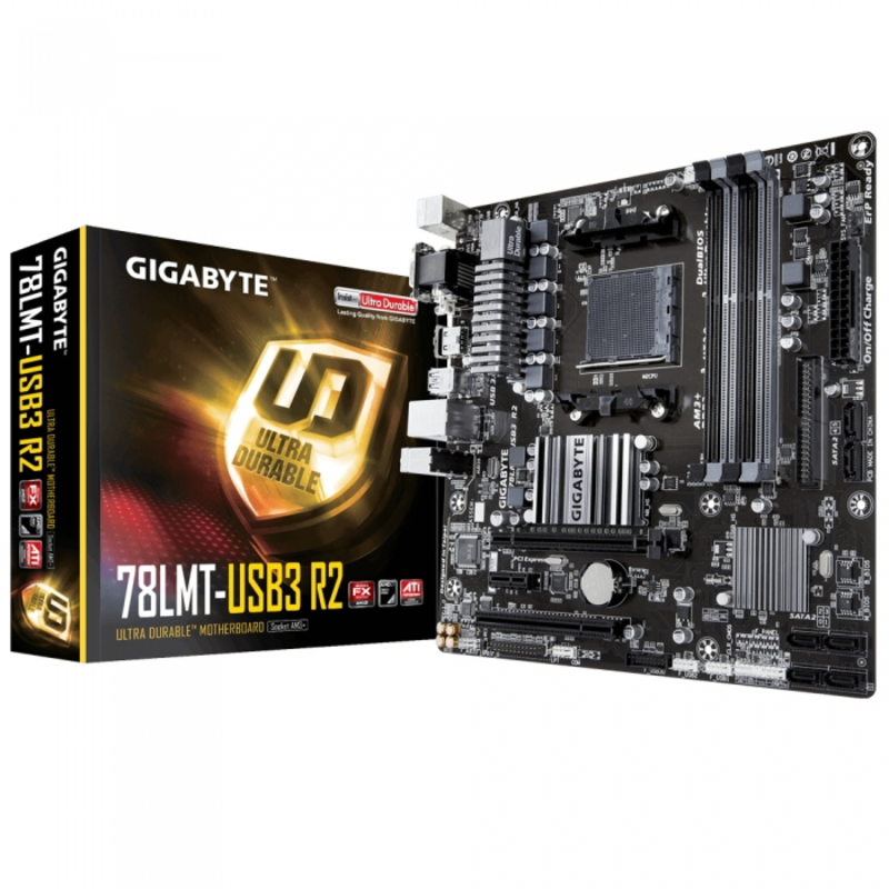 Мат. плата SocketAM3+ GIGABYTE GA-78LMT-USB3 R2 (AMD 760G, 4xDDR3, U133, SATA II, RAID, PCI-E, D-Sub, DVI, HDMI, 1Гбит LAN, USB3.1, mATX)