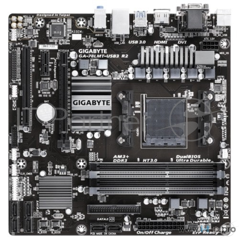Мат. плата SocketAM3+ GIGABYTE GA-78LMT-USB3 R2 (AMD 760G, 4xDDR3, U133, SATA II, RAID, PCI-E, D-Sub, DVI, HDMI, 1Гбит LAN, USB3.1, mATX)