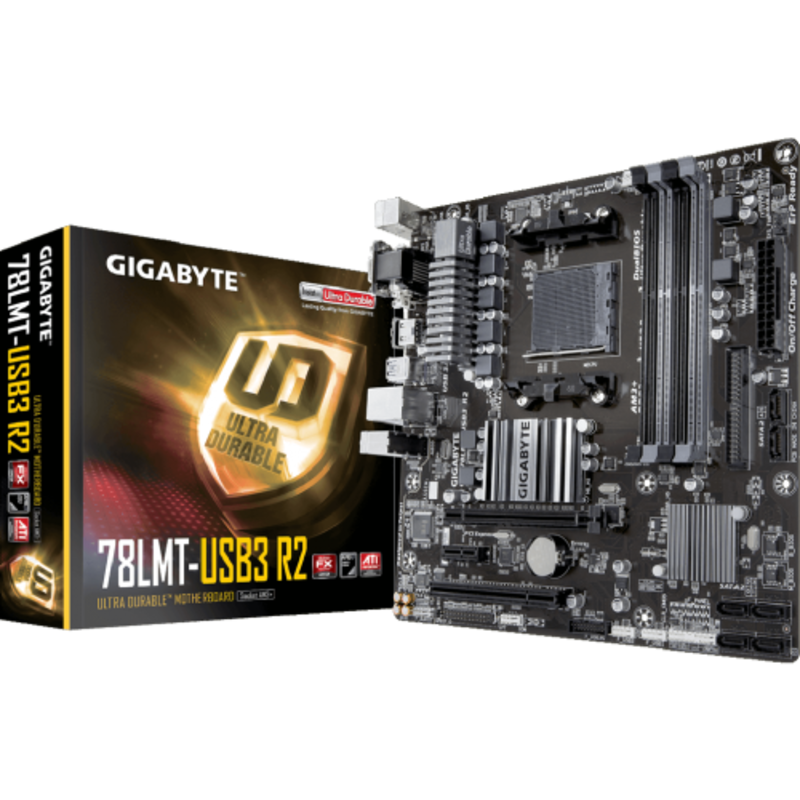 Мат. плата SocketAM3+ GIGABYTE GA-78LMT-USB3 R2 (AMD 760G, 4xDDR3, U133, SATA II, RAID, PCI-E, D-Sub, DVI, HDMI, 1Гбит LAN, USB3.1, mATX)