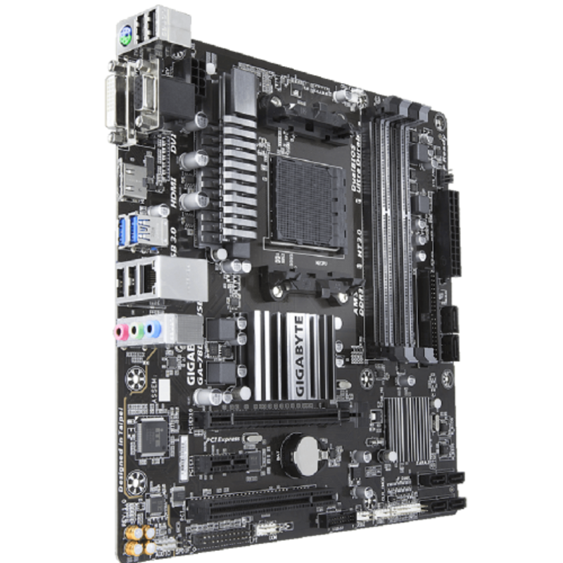 Мат. плата SocketAM3+ GIGABYTE GA-78LMT-USB3 R2 (AMD 760G, 4xDDR3, U133, SATA II, RAID, PCI-E, D-Sub, DVI, HDMI, 1Гбит LAN, USB3.1, mATX)