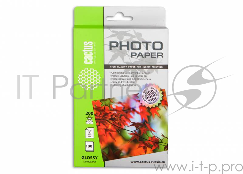 Фотобумага Cactus CS-GA6200100 A6/200г/м2/100л./белый глянцевое для струйной печати