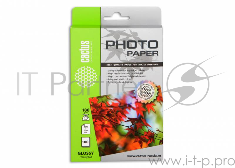 Фотобумага Cactus CS-GA6180100 10x15/180г/м2/100л./белый глянцевое для струйной печати