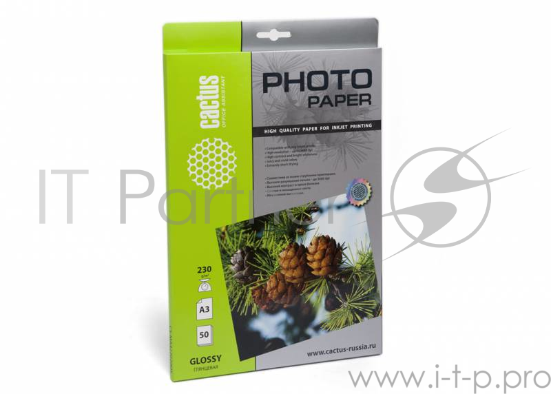 Фотобумага Cactus CS-GA323050 A3/230г/м2/50л./белый глянцевое для струйной печати